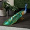 Blue Metal Peacock Decorative Garden Sculpture with Gold Legs and Teal Wings